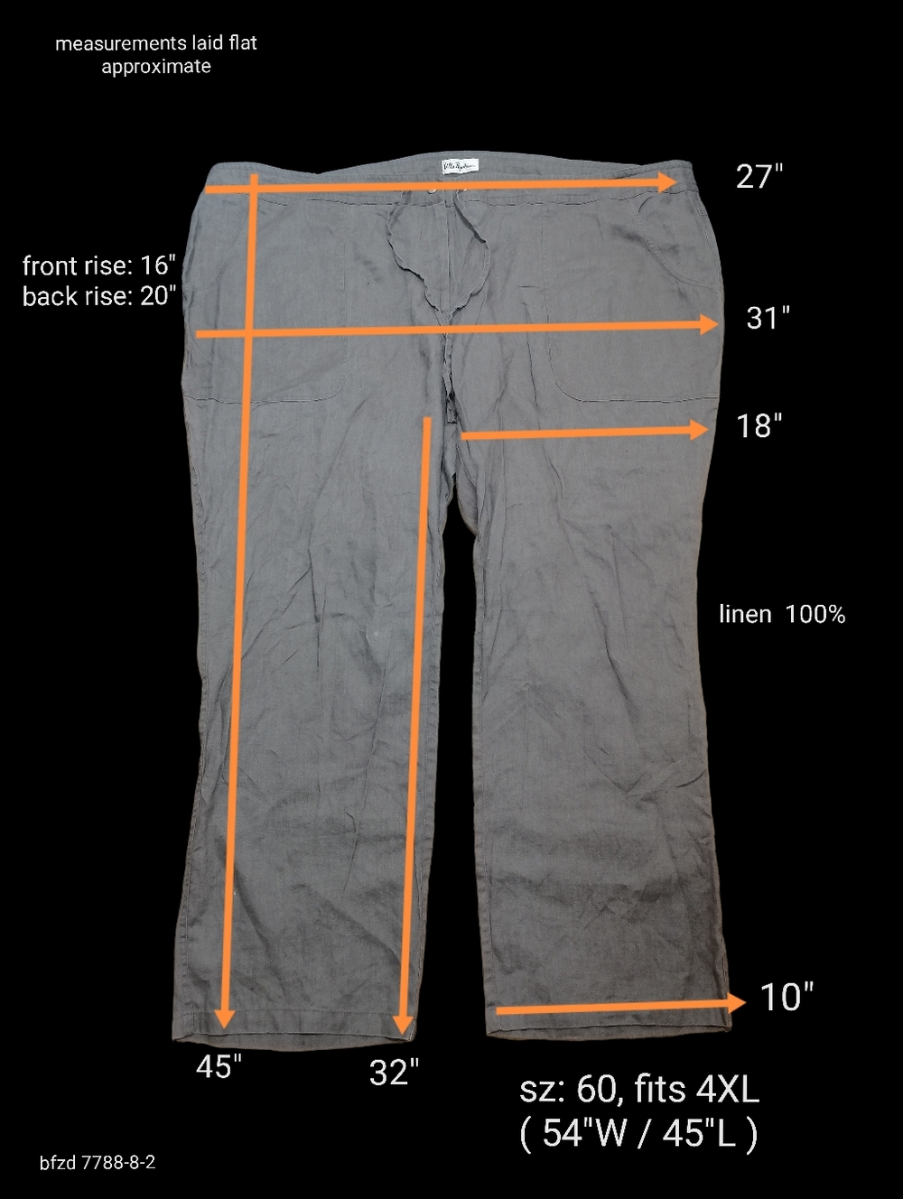 🐨🐨🐨 Ulla Popken Gray Drawstring 100% Linen Men’s Pants